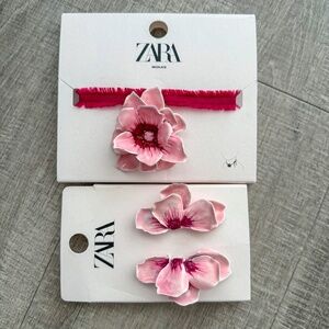 Zara Enameled Flower Necklace and Petal Fan Earrings - New